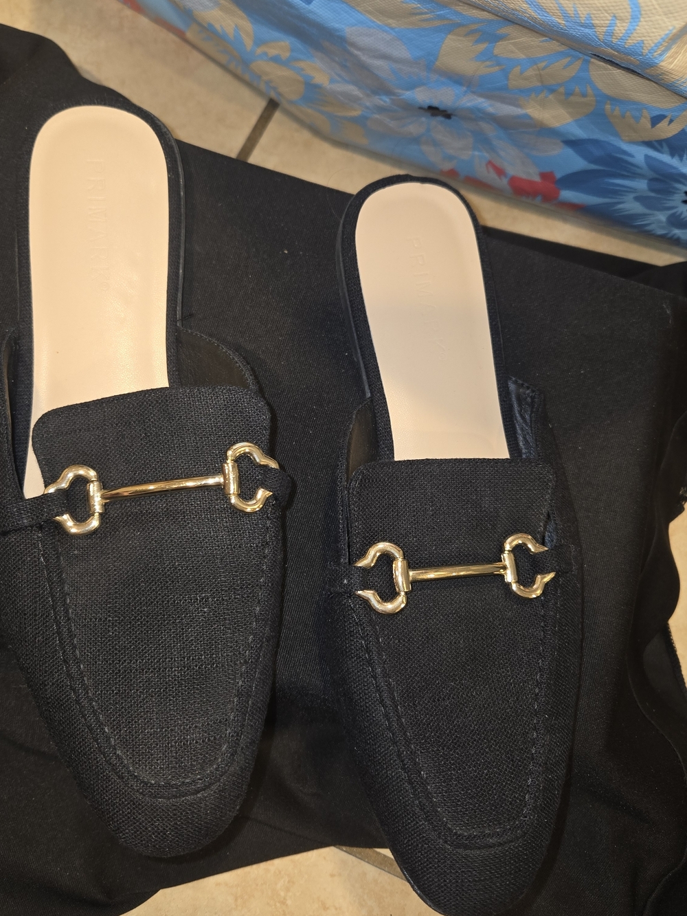 Primark Black Backless Mules with Gold Bit Detail